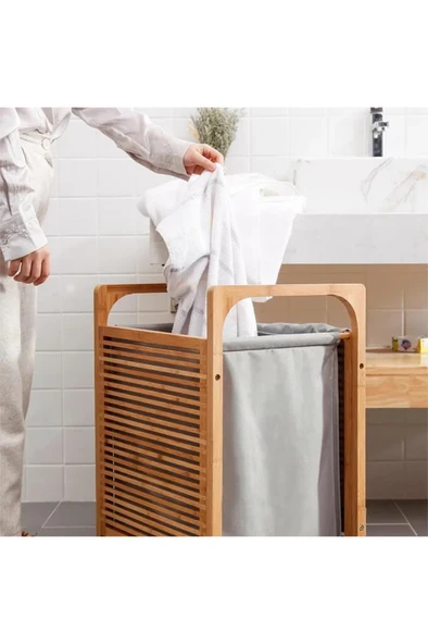 Digithome Bambu Kirli Sepetli Banyo Düzenleyici Çamaşır Sepeti JW-20290 - 2