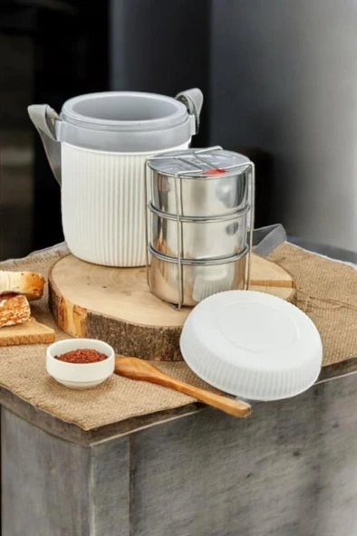 Digithome Paslanmaz Çelik Hazneli 3'lü Yemek Termosu 1,2 Lt Beyaz - CKR3147 C320.025 ürün görseli