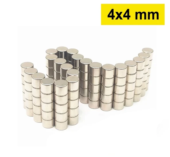 100 Adet 4x4 Mm Yuvarlak Neodyum Mıknatıs N35 Güçlü Magnet Nikel Kaplama - 2