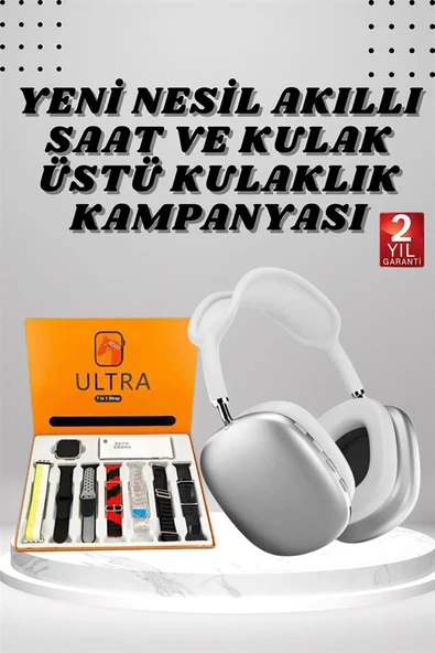 Kulak Üstü P9 Kablosuz Bluetooth Kulaklık ve 7 Kordonlu Akıllı Saat - Resim 2