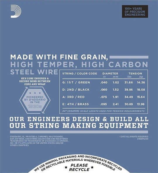 DADDARIO EPS220 BASS GİTAR TEL SETİ, XL, 40-95, LONG SCALE, PROSTEELS - Resim 4