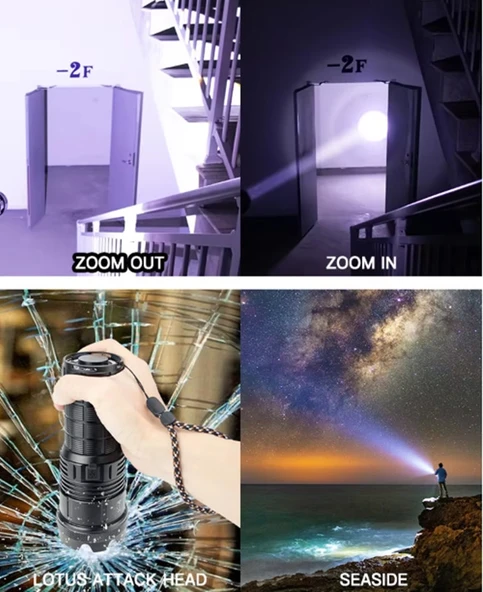 GP-291 20000 Lümen Lazer Etkili Profesyonel El Feneri Zoomlu - 5 Mod (Geceyi Gündüze Çevirir ) - Resim 2