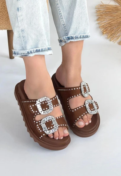 Juana Taba  Nubuk  Taşlı Terlik - Resim 3