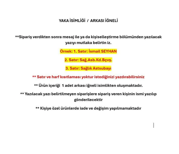 Yaka İsimliği - Hava Kuvvetleri Arkası Mıknatıslı isimlik - Sağlık Personeli İsimliği - 5