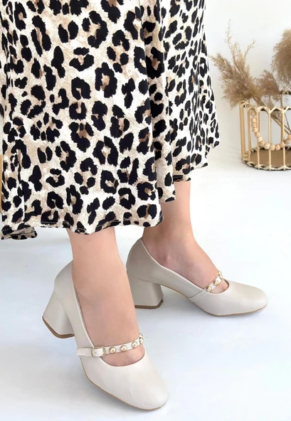 Tino Bej Cilt Topuklu Ayakkabı - Resim 2