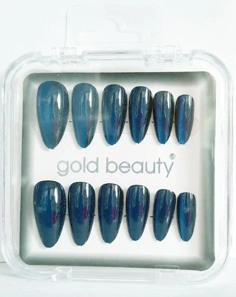 Gold Beauty Kedi Gözü Takma Tırnak 12 li EP-1527 - 18 Gece Mavisi - 1