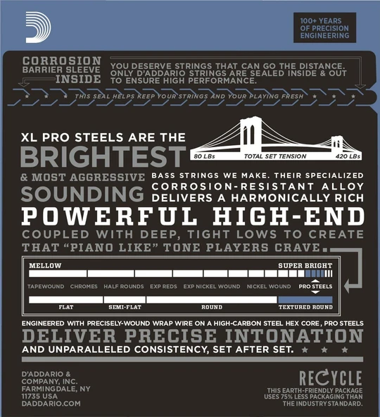 DADDARIO EPS220 BASS GİTAR TEL SETİ, XL, 40-95, LONG SCALE, PROSTEELS - Resim 2