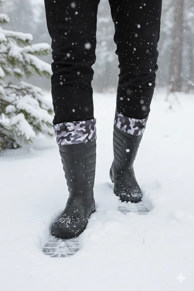 Serabien Soğuk-Sıcak İzolasyonlu Şok Emici Kaymaz Tabanlı Eva Kauçuk Çizme Siyah