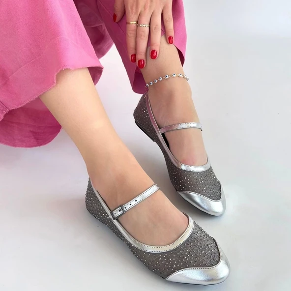 Toyan Gümüş Cilt Babet Ayakkabı - Resim 4