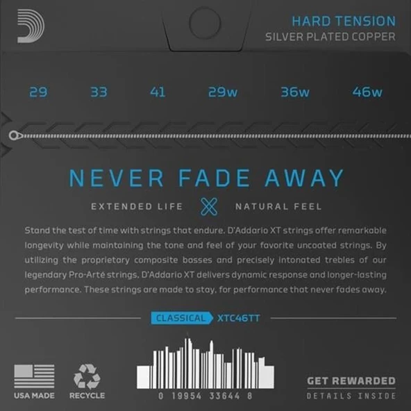 DADDARIO XTC46TT KLASİK GİTAR TEL SETİ, TITANIUM, HARD TENSION - Resim 2