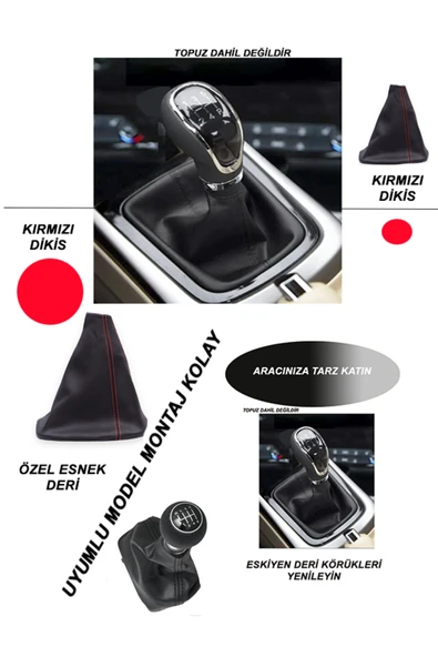 DesingONB DAIHATSU CUORE Uyumlu Oto,Araba İçin vites körüğü kırmızı dikiş - 1
