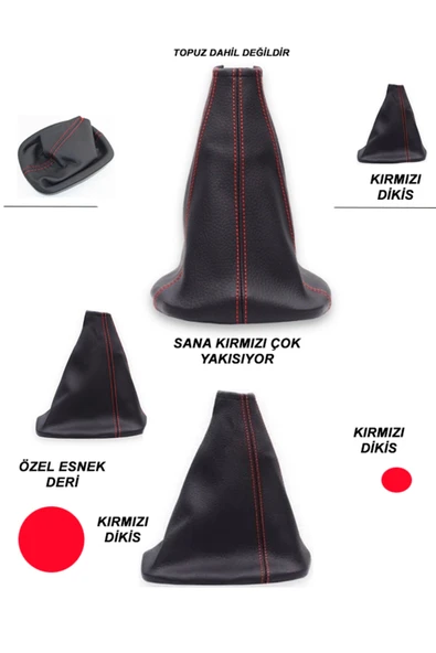 DesingONB RENAULT CLIO uyumlu oto,araç İçin vites körüğü kırmızı dikiş - Resim 5