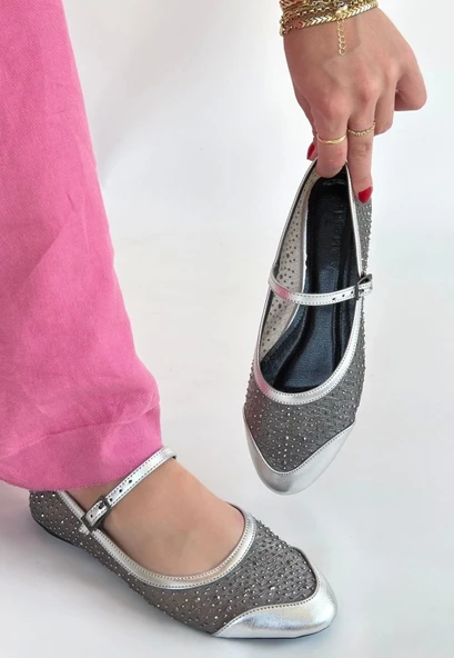 Toyan Gümüş Cilt Babet Ayakkabı - Resim 2