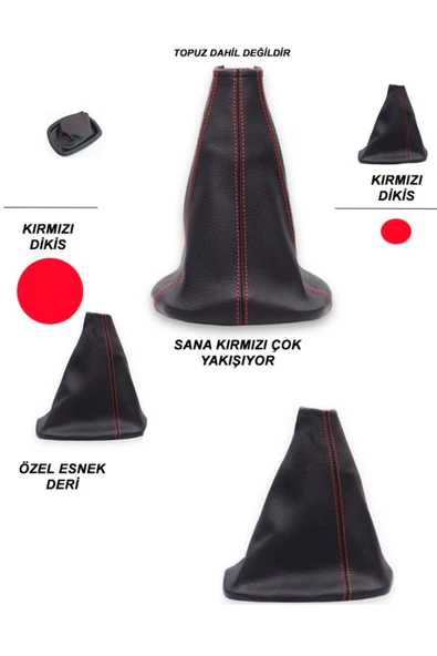 DesingONB RENAULT CLIO uyumlu oto,araç İçin vites körüğü kırmızı dikiş - Resim 4