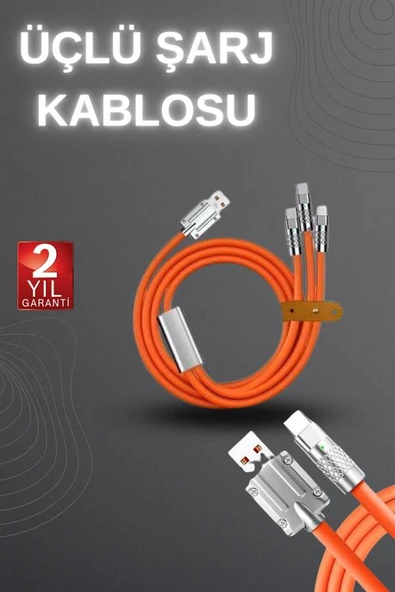 120W Hızlı Şarj Kablosu Turuncu Yüksek Güç Kapasitesi Çoklu Şarj Girişi - 1