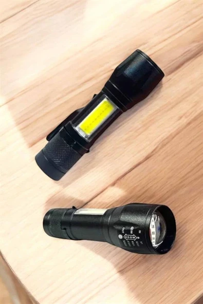 Şarjlı Metal Zoomlu El Feneri Işıldak Led Işık Taşınabilir El Lambası - Resim 3