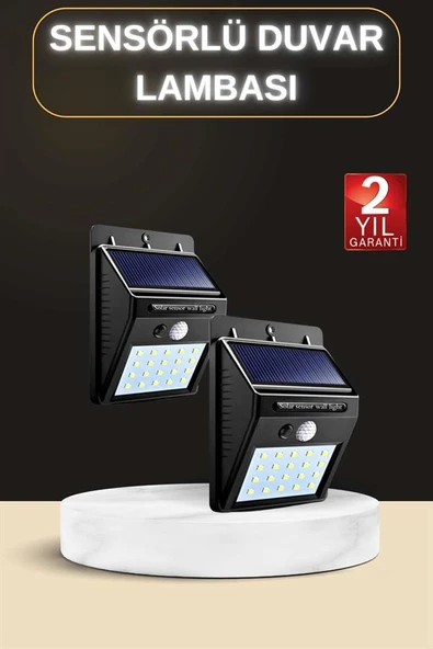 Bahçe Aydınlatma Sensörlü Güneş Enerjili Duvar Lambası 40 Led Işık - 2
