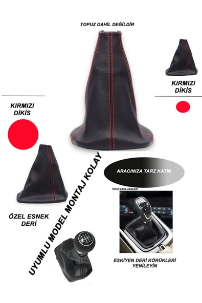 DesingONB SUZUKI SPLASH Uyumlu Oto,Araba İçin vites körüğü kırmızı dikiş - Resim 2