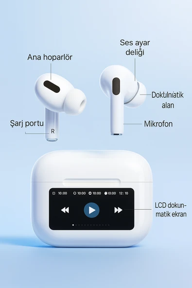 ÜSKÜDAR İLETİŞİM Dijital Ekranlı Kulaklık X36 ANC Gürültü Engelleme İOS     Android Tüm Telefonlara Uyumlu Kulaklık - 5