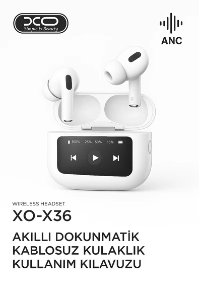 ÜSKÜDAR İLETİŞİM Dijital Ekranlı Kulaklık X36 ANC Gürültü Engelleme İOS     Android Tüm Telefonlara Uyumlu Kulaklık - 2