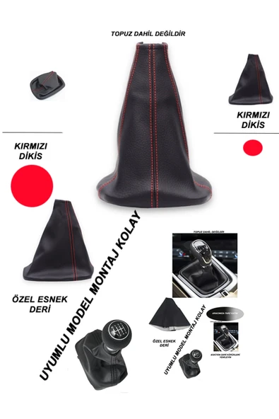 DesingONB RENAULT CLIO uyumlu oto,araç İçin vites körüğü kırmızı dikiş - Resim 3