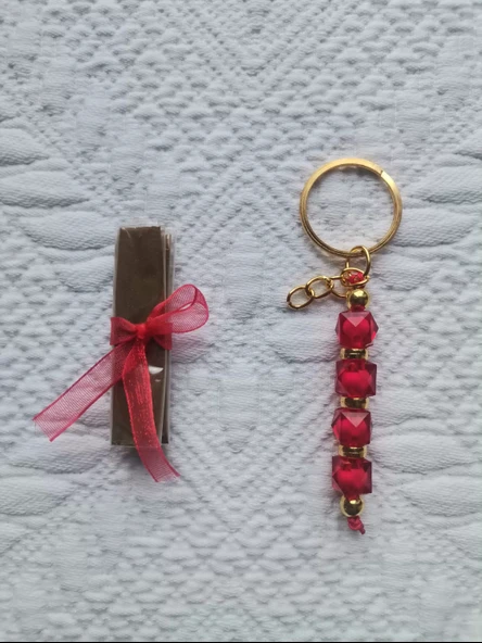 32 Adet Kişiye Özel Kına Hatırası Dağıtmalık Hediyelik Kırmızı Anahtarlık ve Paketlenmiş Kına - Resim 8