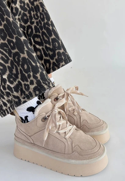 Muden Bej Süet Bağcıklı Bot - Resim 3