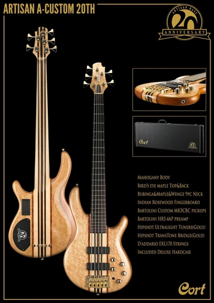 CORT A4 CUSTOM 20THNAT BASS GİTAR, ÇANTALI, NATUREL ürün görseli