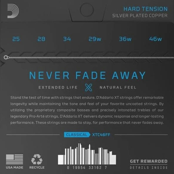 DADDARIO XTC46FF KLASİK GİTAR TEL SETİ, COATED, HARD TENSION - Resim 2