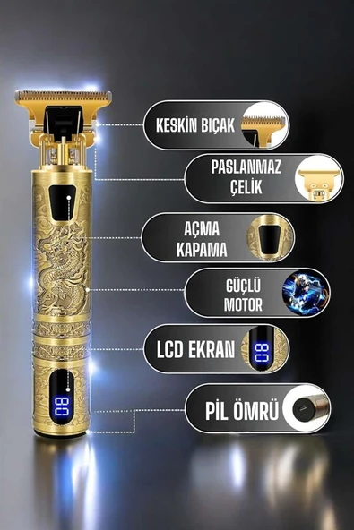 Tıraş Makinesi Şarjlı Profesyonel Saç Kesme Makinesi Gold Çizik Tıraş ürün görseli 1