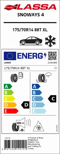 Lassa 175/70R14 88T Xl M+S Sfm Snoways 4 Oto Kış Lastiği (Üretim Yılı:2024) - Resim 4