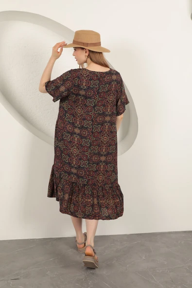 Viskon Kumaş Etnik Elbise-Mor - Resim 2