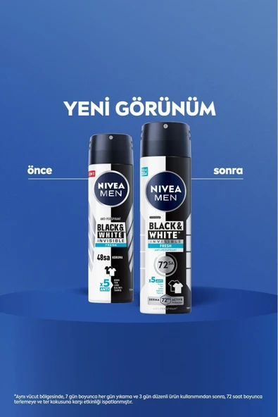 Nivea MEN Erkek Sprey Deodorant Black&white Invisible Fresh 150ml, 72 Saat Anti-Perspirant Ter Koruması - 2