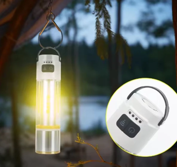 GP-222 Zoomlu 1000lümen Şarjlı Çok Fonksiyonlu El Feneri - Beyaz-Kırmızı-Sarı Ledli 6 mod Kamp Lambası - Resim 2