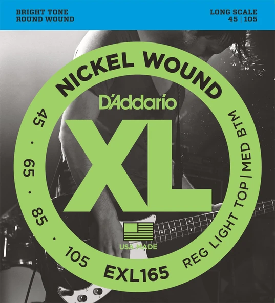 DADDARIO EXL165 BASS GİTAR TEL SETİ, XL, 45-105, LONG SCALE, NICKEL