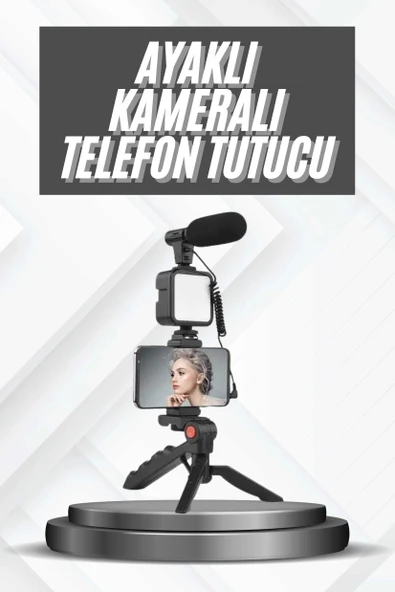 Telefon Tutucu Mikrofonlu Işıklı Youtuber Video Kayıt ürün görseli