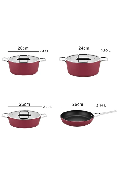 Anyolin 7 Parça Titanyum Kaplama Tencere Tava Seti (Bordo) - Resim 5