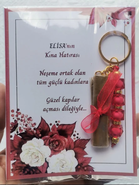 32 Adet Kişiye Özel Kına Hatırası Dağıtmalık Hediyelik Kırmızı Anahtarlık ve Paketlenmiş Kına - Resim 7