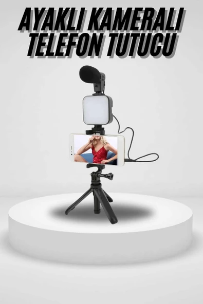 Akıllı Telefon Vlog Kiti Tripod Mini Mikrofonlu Telefon Tutucu - 1