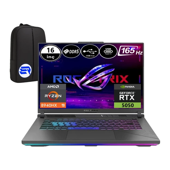 Asus Rog Strix G16 G614PH-RV036EP2 Ryzen 9 8940HX 64GB 1tb SSD RTX5050 WIN11 Pro 16" Wuxga 165Hz + Elektropasaj Çanta ürün görseli 1