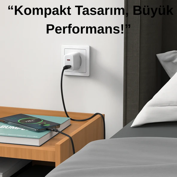 20W Hızlı Şarj Adaptörü - USB-A ve Type-C Çıkışlı, Kompakt ve Taşınabilir Tasarım - 2