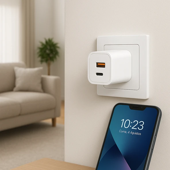 20W Hızlı Şarj Adaptörü - USB-A ve Type-C Çıkışlı, Kompakt ve Taşınabilir Tasarım - 4