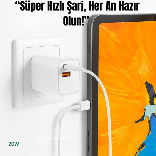 20W Hızlı Şarj Adaptörü - USB-A ve Type-C Çıkışlı, Kompakt ve Taşınabilir Tasarım
