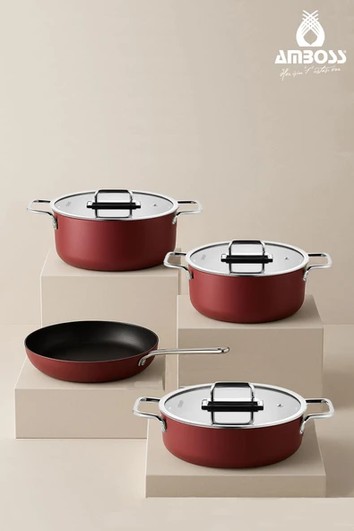 Anyolin 7 Parça Titanyum Kaplama Tencere Tava Seti (Bordo) - Resim 2
