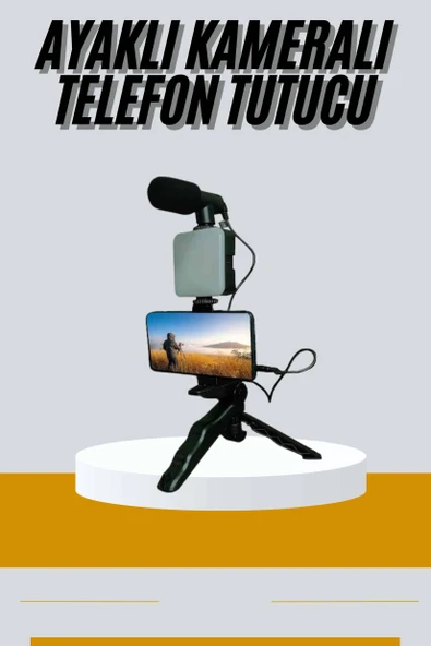 Tripod Telefon Tutucu Kumandalı Mikrofon Led Işık Vlog Video Kayıt - 1