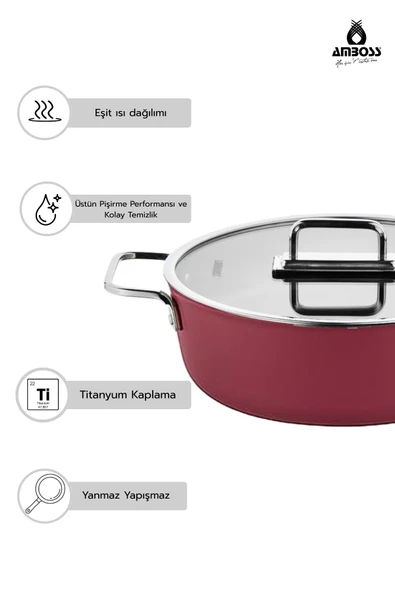 Anyolin 7 Parça Titanyum Kaplama Tencere Tava Seti (Bordo) - Resim 3