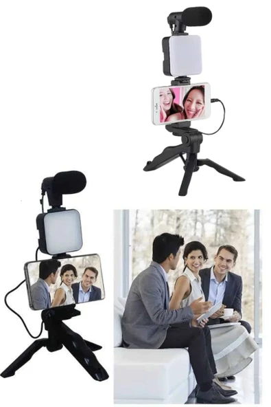 Telefon Tutucu Led Işıklı Kumandalı Mikrofon Telefon Vlog Video Kayıt - Resim 3