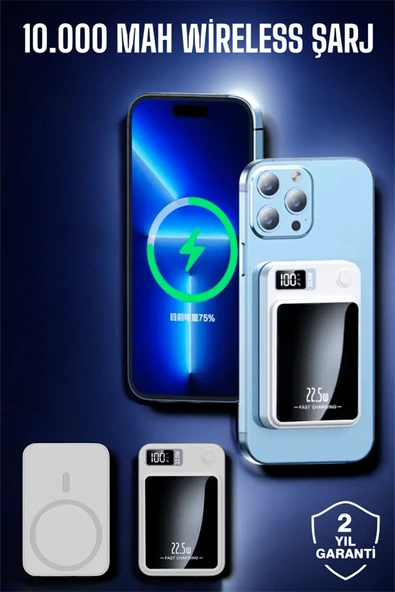 22.5W Magsafe Kablosuz Şarjlı Powerbank Dijital Ekran ve Hızlı Şarj - Resim 2