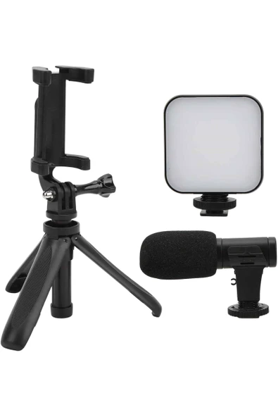 Akıllı Telefon Vlog Kiti Tripod Mini Mikrofonlu Telefon Tutucu - 3