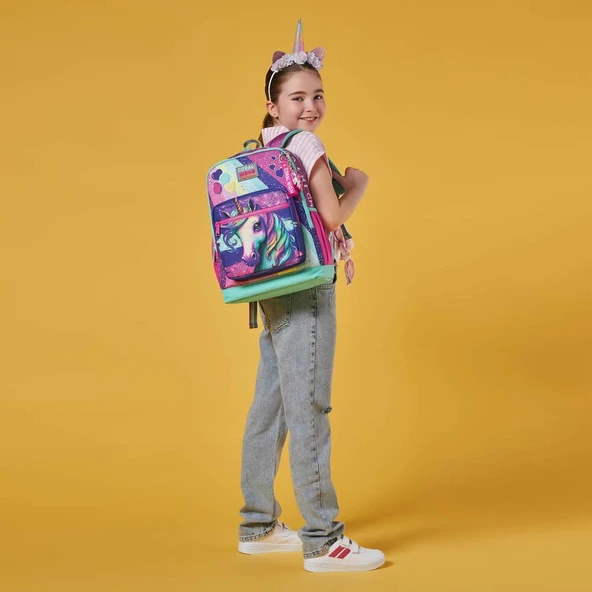 Coral High 2li Set Unicorn Desenli Okul Çantası Beslenme 23758 - Resim 2